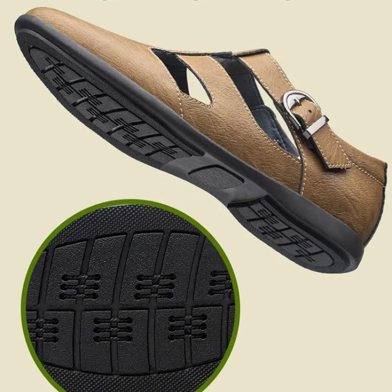 Men's Genuine Leather Hollow Out Sandals Breathable Summer Casual Footwear
