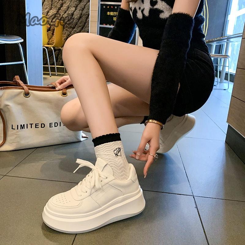 Thick Bottom Women's Casual Shoes Girls Students Daily Footwear Lace Up White Shoes Zapatillas De Mujer Size35-40 Tenis De Mujer