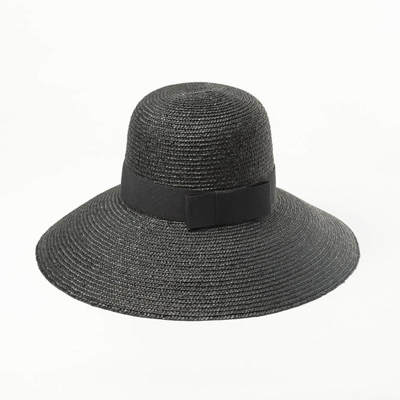 

Fashion casual bow decoration colorful straw pot hat outdoor travel shade beach straw hat adjustable чорний