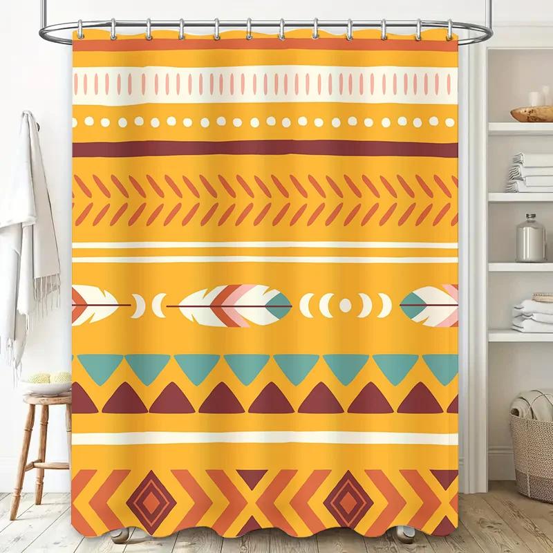 Stylish Geometric Pattern Shower Curtain for Bathroom Decor Modern Abstract Design Waterproof Fabric with Hook Rings Set 72x84in