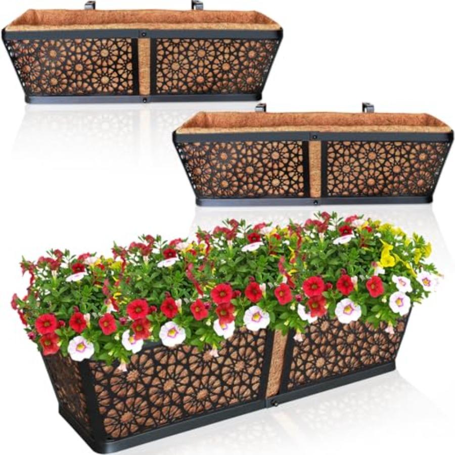 

3 Pack Metal Window Box for Railings 24 Inch Over Railing Planter Boxes with Coco Liners Hanging Flower Box Planters for Outdoo United States