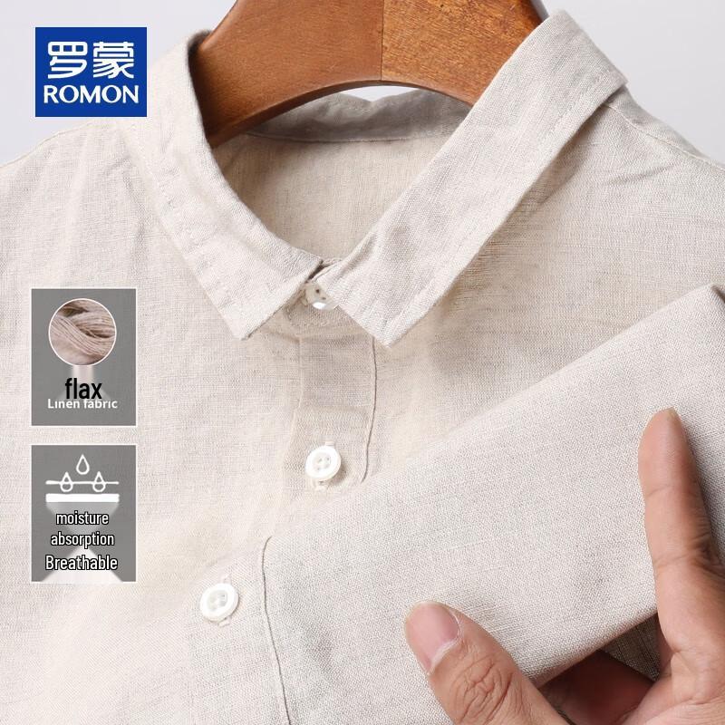 ROMON Men s Summer Cotton Linen Polo T-Shirt M