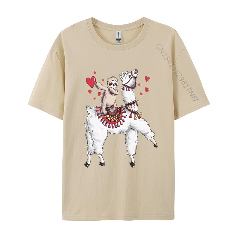 Sloth Riding Llama Valentines TShirts Men Hip Hop Casual Tee Shirts Brand Camisas Hombre Cartoon Harajuku T Shirt