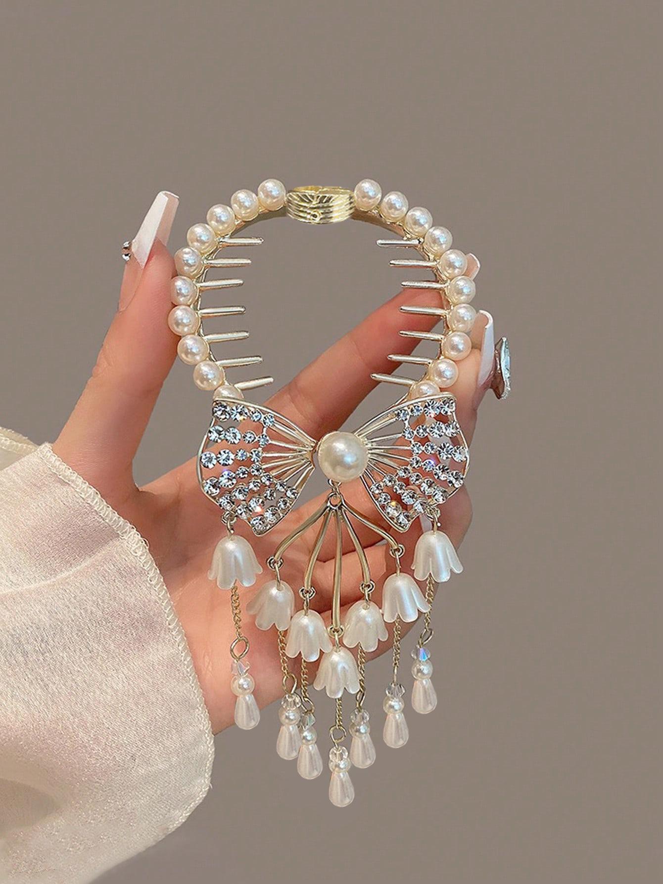 

1Pcs Fashion Pearl Ribbon Ball Head Hair Claws For Women Hair Accessories