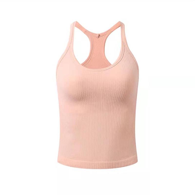Women's Ribbed Quick-Dry Racerback Sports Tank with Padded Cups for Running and Yoga