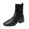 Retro Knitted Elastic Socks Boots Thin Boots 2025 New Thick Heel Martin Boots Women's Versatile Chelsea Short Boots