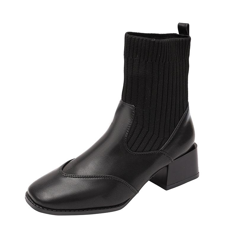 Retro Knitted Elastic Socks Boots Thin Boots 2025 New Thick Heel Martin Boots Women's Versatile Chelsea Short Boots