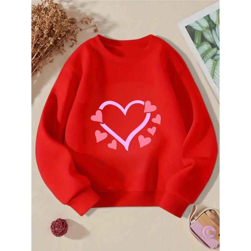 Crewneck Sweatshirt for Girls Featuring a Pink Heart Outline with Smaller Hearts. It S Machine Washable 110 красный