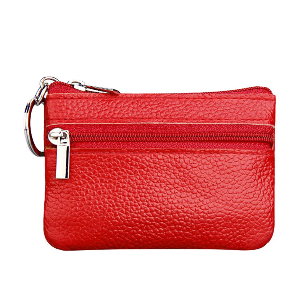 New Women's Mini Coin Purse Leather Zipper Pouch with Key Ring Small Wallet