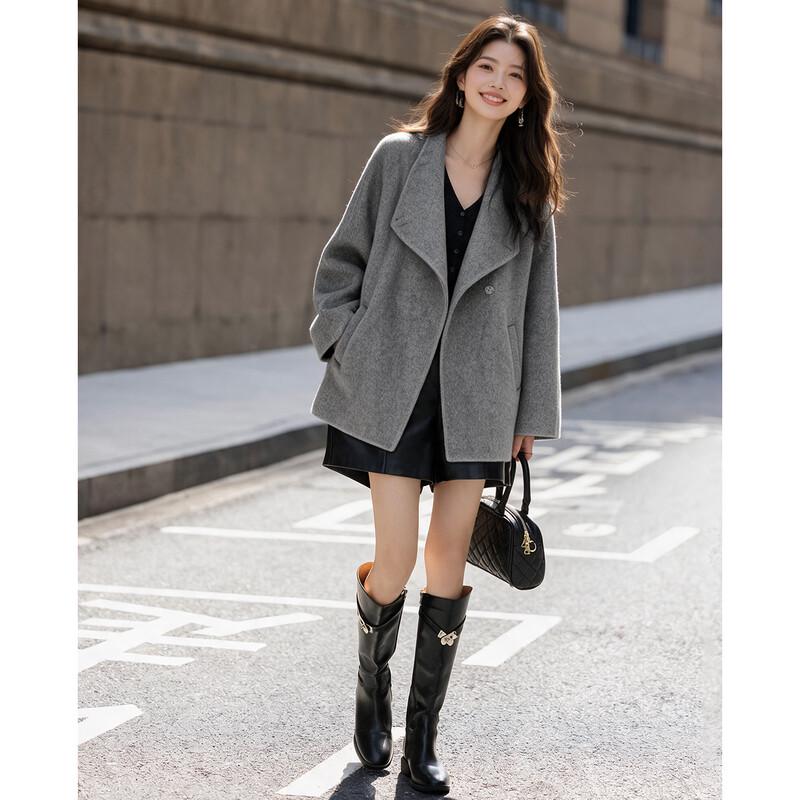 Shangjing Women's Stand-Collar Wool-Blend Short Coat