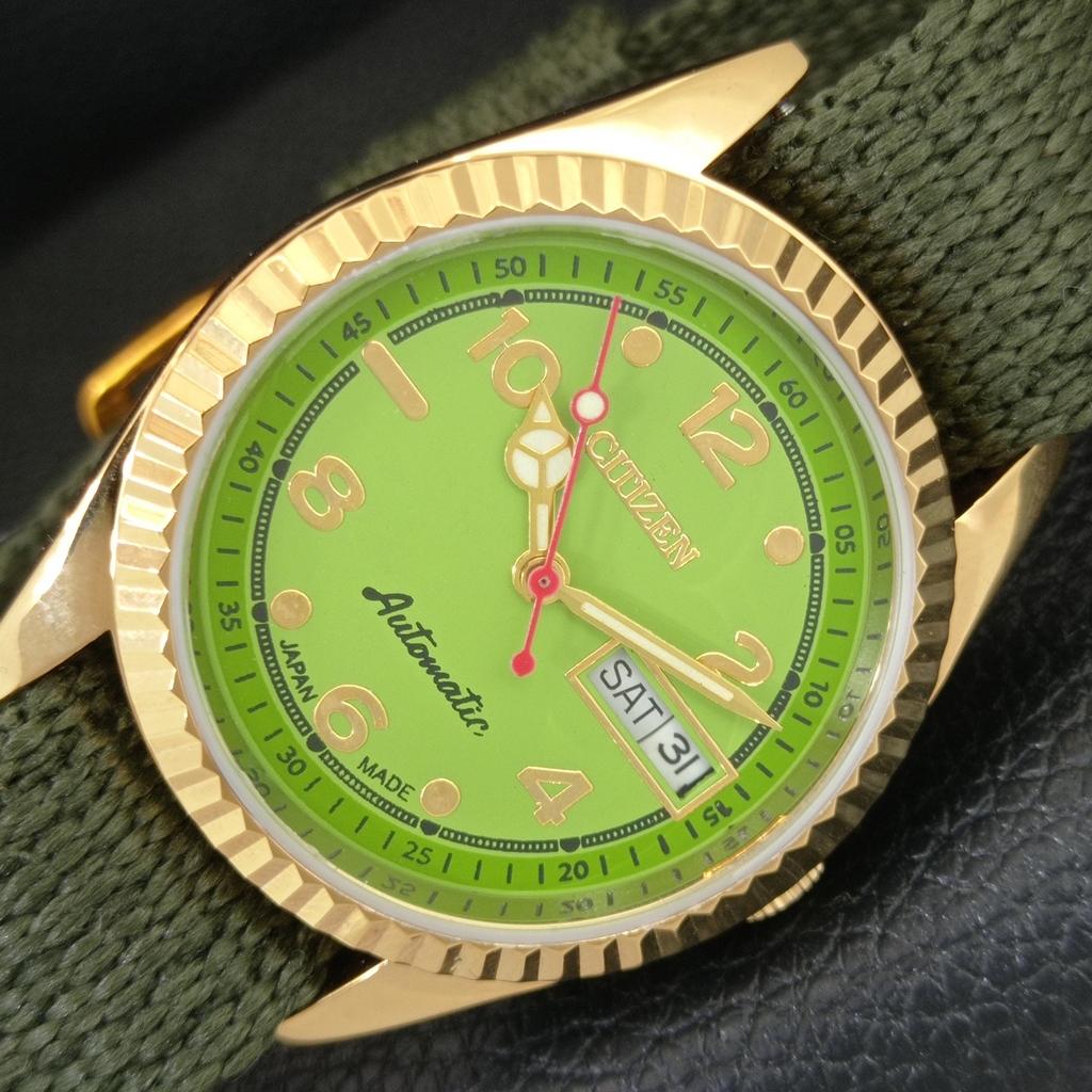 VINTAGE REFURBISHED CITIZEN AUTOMATIC 8200 JAPAN MENS GREEN DIAL WATCH a445353-1