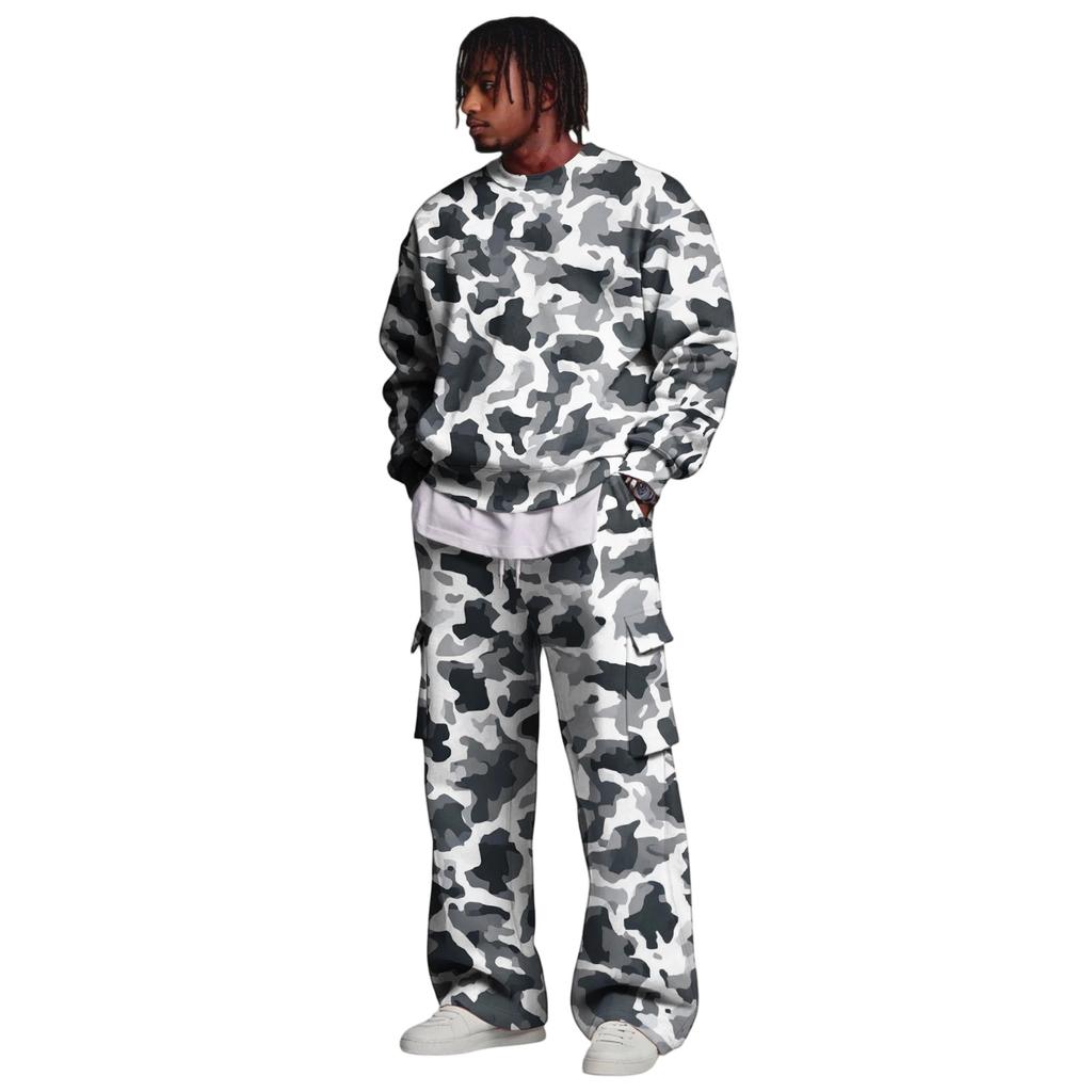 Set da Uomo con Felpa a Strati e Pantaloni Cargo con Vita Elasticizzata