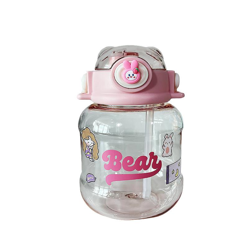 Water bottle summer cute student double drink straw plastic cup large capacity fashion big belly water cup children