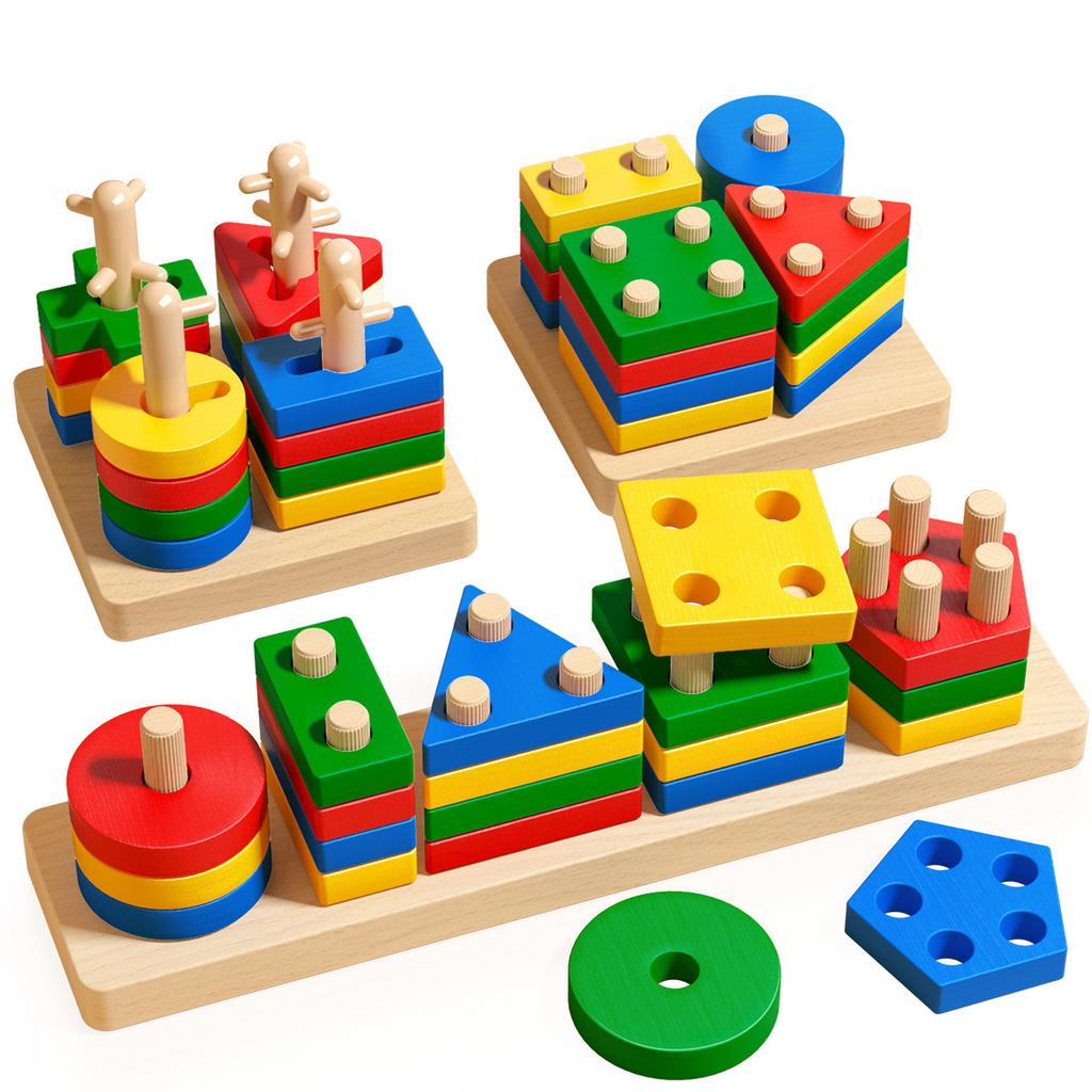 Spielzeug Holzbausteine Frühes Lernen Lernspielzeug Farbe Form Zuordnung Kinder Puzzlespielzeug für Kinder Jungen Mädchen