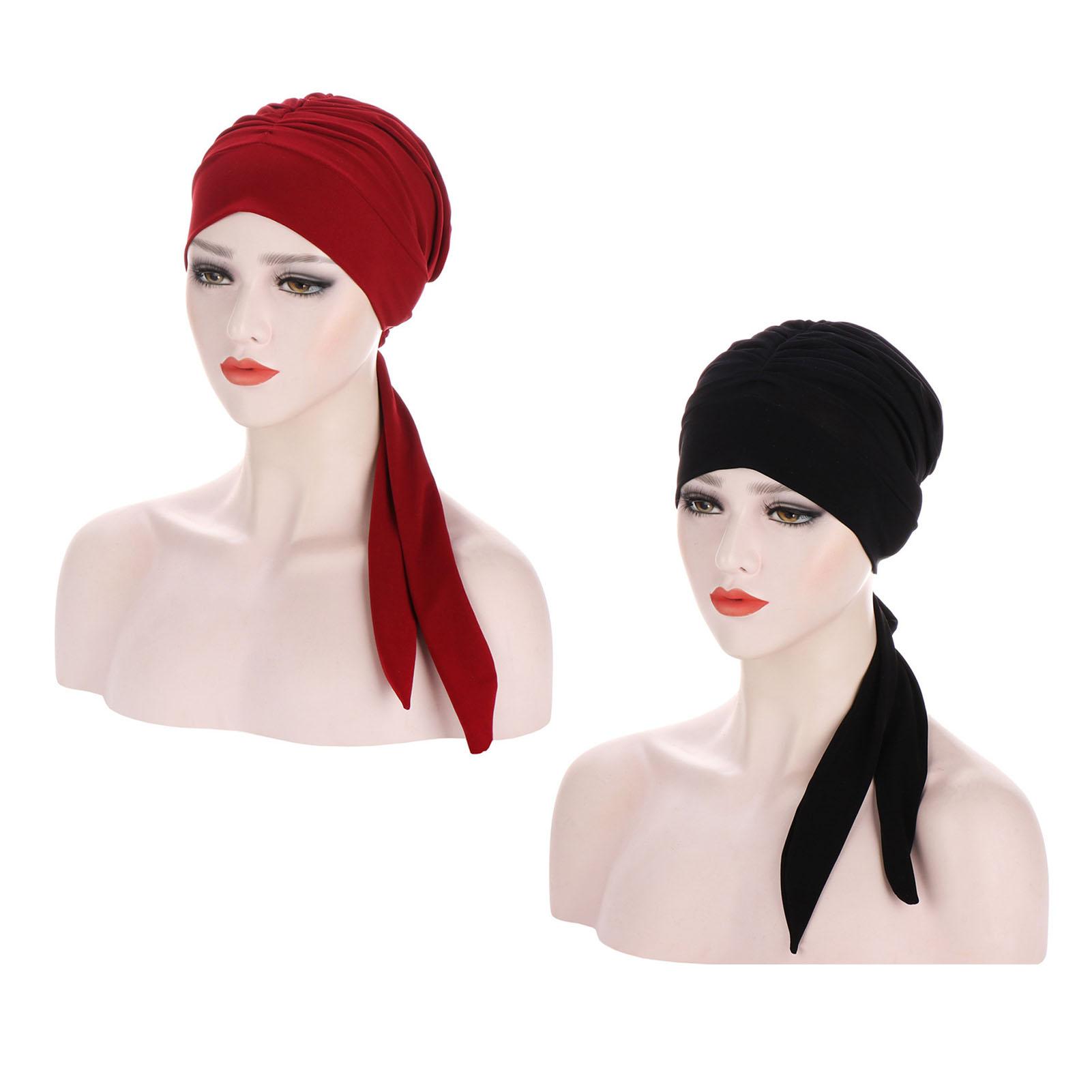 

2 шт. Модный головной убор для химиотерапии Женский Мягкий Дышащий Однотонный Бандана с длинным хвостом и бантом для путешествий, вечеринок