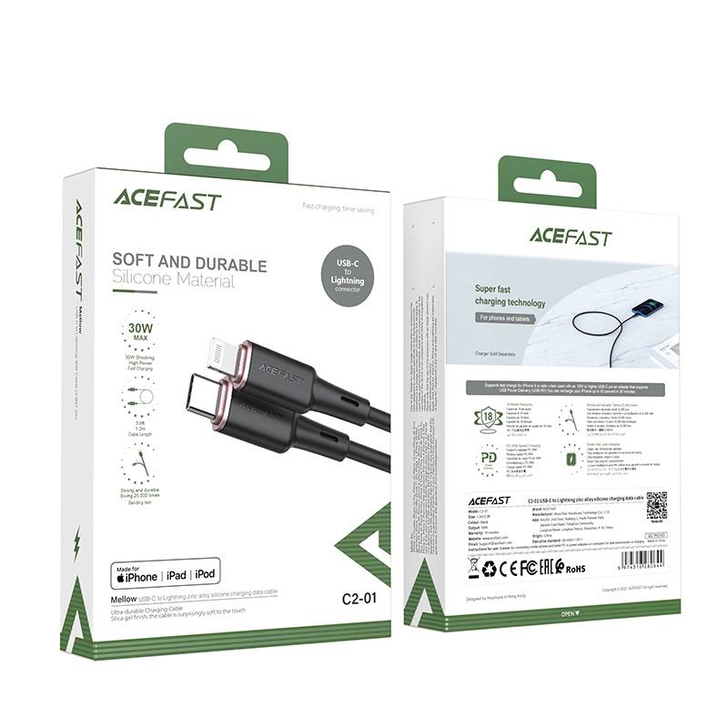 Acefast Kabel Mfi Usb Typ C - Lightning 1,2M, 30W, 3A Czarny (C2-01 Black)