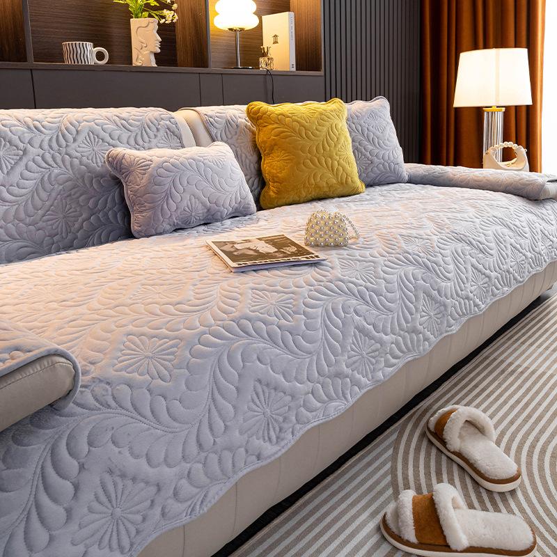 Simple New Milk Fleece Sofa Cushion Winter Plush Thickened Warm Non-Slip Seat Cushion Leather Sofa Cover Cloth Towel