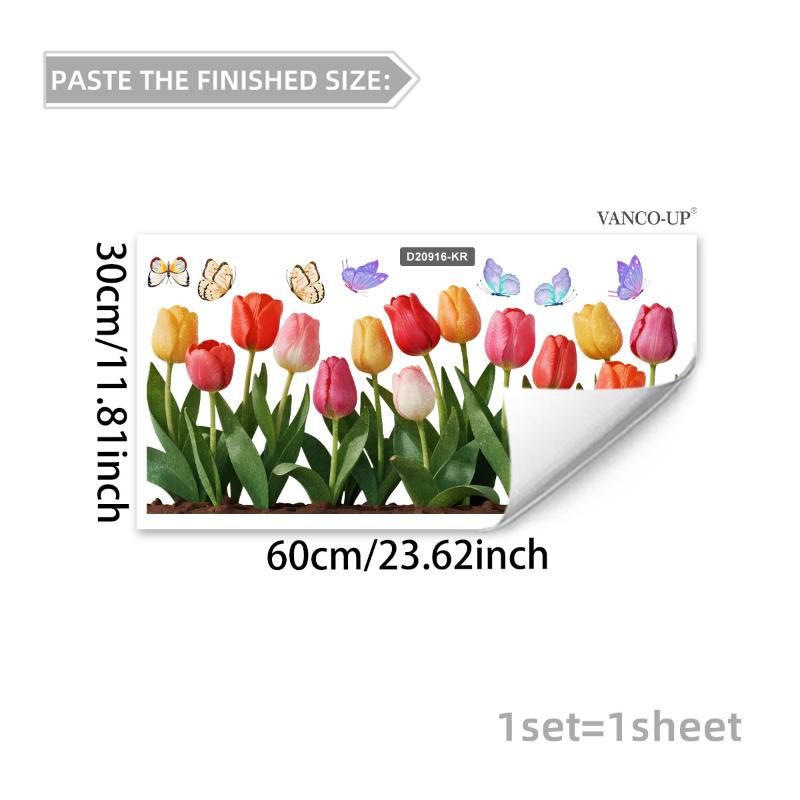3D Tulip Flower Window Stickers Static Cling Waterproof Floral Decal Windows Decor For Home Bedroom Bathroom Glass Decoration