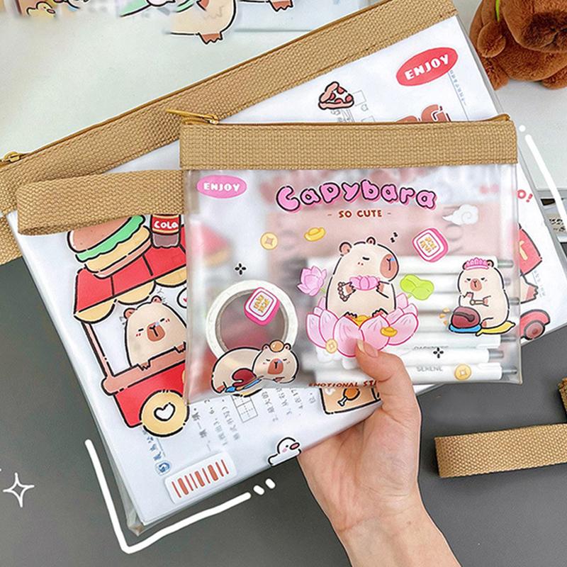 

Папка-файл с изображением милой капибары из мультфильма, вместительная, водонепроницаемая, прозрачная, визуальный органайзер для файлов, сумка для хранения канцелярских принадлежностей, подарки