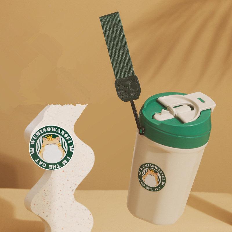 520ML/620ML Cartoon Cat Pattern 304 Stainless Steel Thermal Cup For Coffee Direct Drink/Straw Drinking 2in1 Travel Mug Leakproof