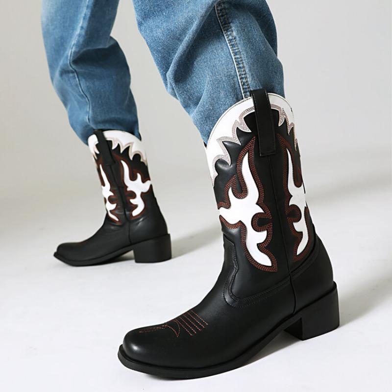 2024 Horký Výprodej Dámské Vintage Vyšívané Westernové Kovbojské Boty Velká Velikost Módní Zip Koncert Kovbojské Boty do Poloviny Lýtka Zapatos