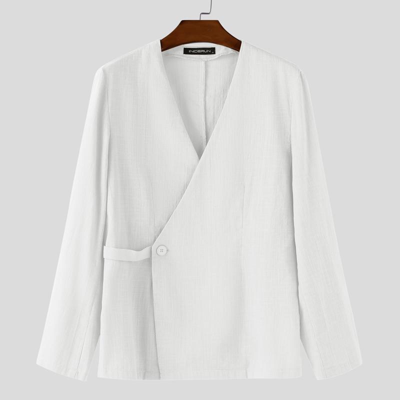 INCERUN Vintage Pánské Dlouhý Rukáv Přední Křížení Bavlna Ležérní Košile