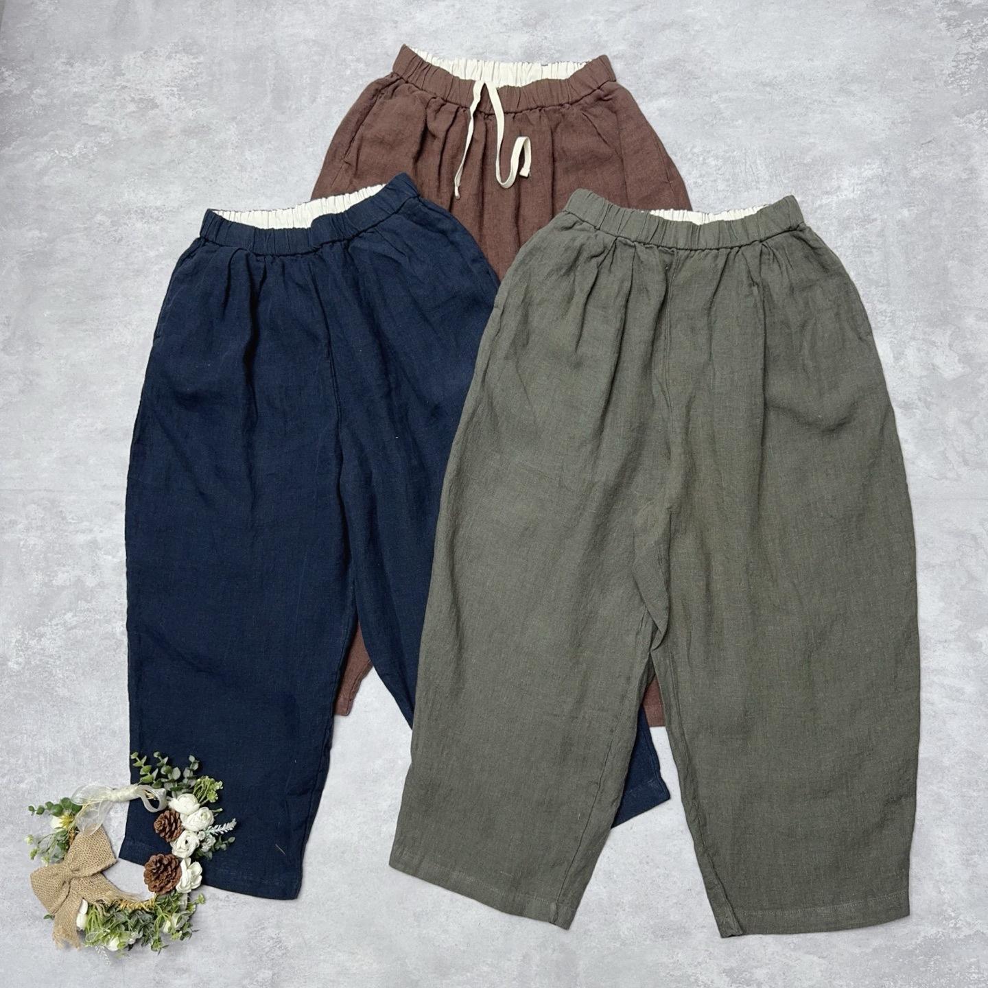 

Johnature Japanese Pants Spring Summer Loose Cropped Casual Balloon Straight Thin Women Pants One Size зелёный