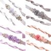 Rose Flower Faux Pearl Rhinestone Women Bride Dress Belt Girdle Waist Band Decor