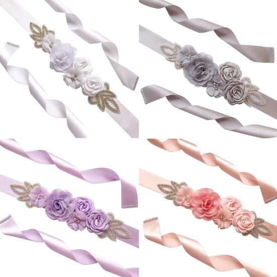 Rose Flower Faux Pearl Rhinestone Women Bride Dress Belt Girdle Waist Band Decor