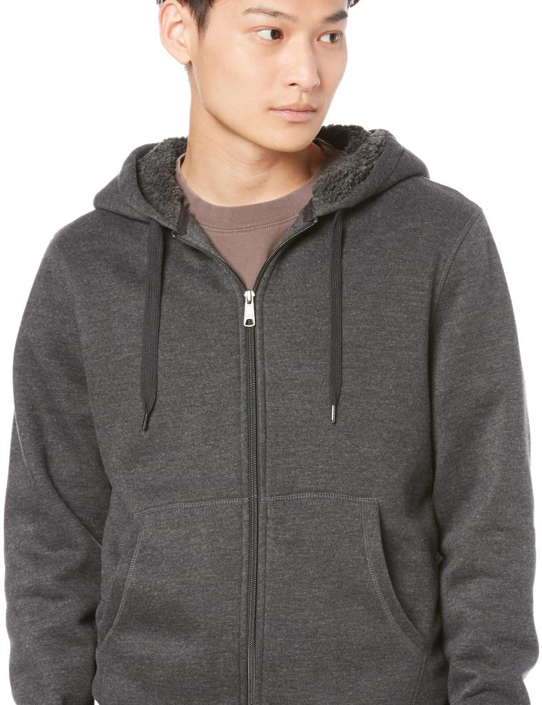 Amazon Essentials Men's Zip-Up Hoodie with Sherpa Lining and Fleece, Heather Charcoal, Size L