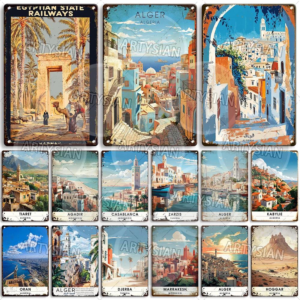 Maghreb Travel Cityscape Metal Sign Egypt Algiers Algeria Djerba Tunisia Marrakesh Morocco Alger Hoggar Oran Casablanca Agadir