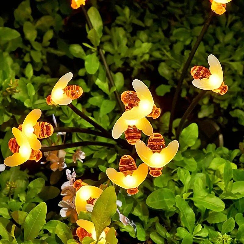 1PC 6/8-Headed Solar Bee Light Warm LED Outdoor Decorative Fairy Lights,Landscape Lighting For Garden,Yard,Lawn,Pathway,Terraces