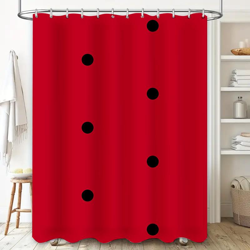 Bright Red Bathroom Shower Curtain with Black Dot Pattern for Home Decor Modern Simple Design (180x240cm)