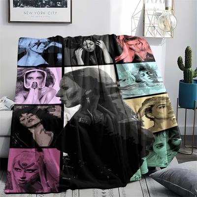 1Pc Gaga Singer Print Flannel Blanket, High Quality Comfortable for All Seasons, Home Decor, Warmth and Comfort, Perfect for Gifts
