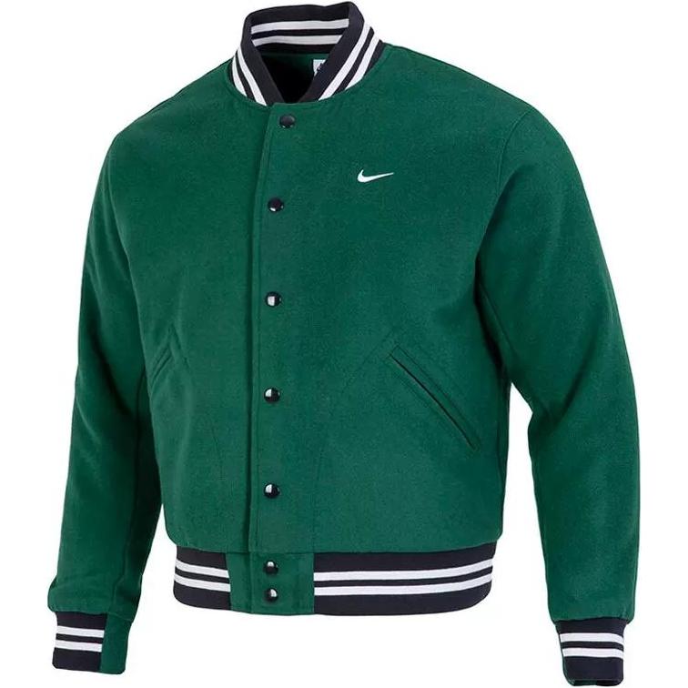 Nike Pruhovaná jednořadá baseballová bunda s potiskem loga Pánské svrchní oblečení Zelená DQ5011-341