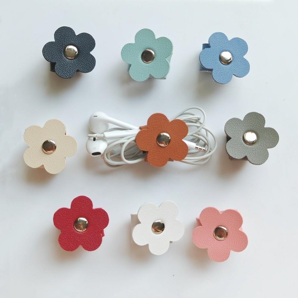 Leather Flower Cable Winder Portable Data Cable Ties Data Cable Protector Clips  Earphone Cord