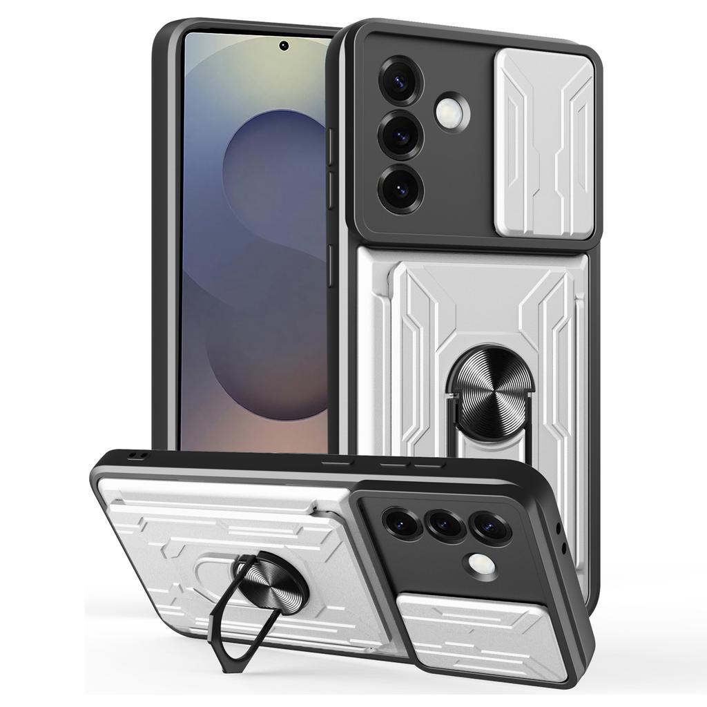 For Samsung Galaxy S25+ Case PC+TPU Kickstand Phone Back Cover with Camera Slider