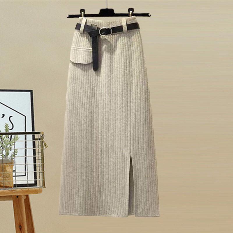 Women's Autumn Korean-Style Slimming Sweater and High-Waist Midi Skirt Set, G Size, 2025 Collection