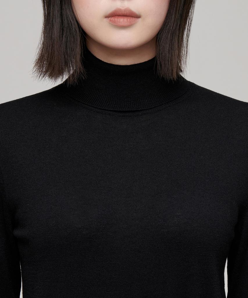 MUSINSA STANDARD WOMAN Damen Merinowolle-Mischung Feinstrick Rollkragenpullover [Schwarz]