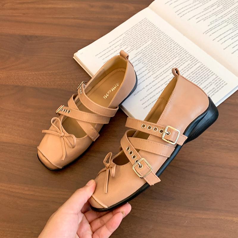 French Retro Design Square Head Cross Buckle Mary Jane Shoes Women's 2025 Summer New Versatile Ballet Shoes