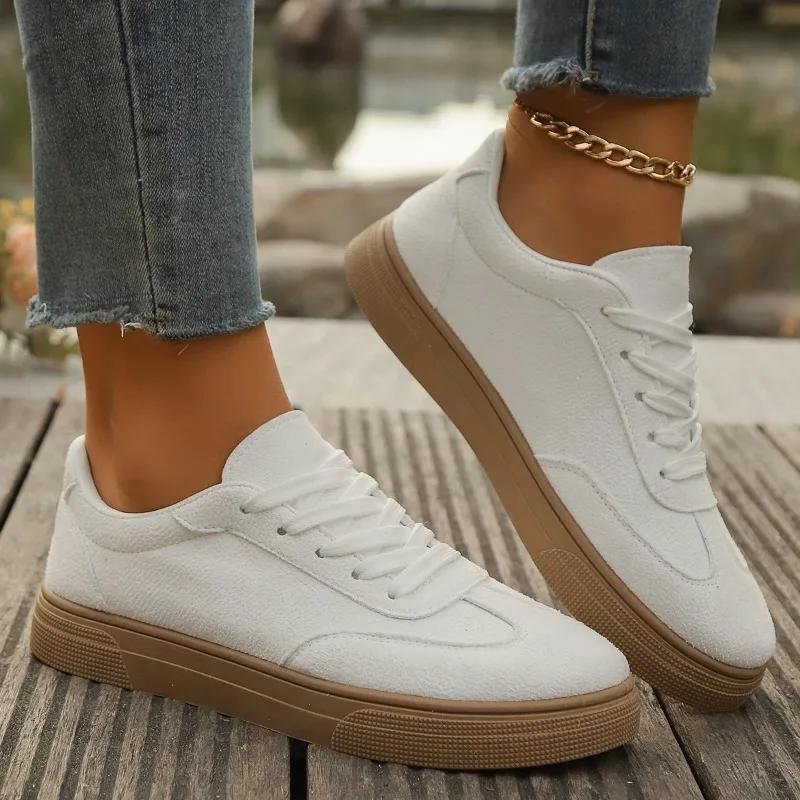 Fashion 2025 Ladies Shoes Lace-up Women's Vulcanize Shoes Fashion Sewing Outdoor Slip-Resistant Casual New Plus Size Versatile Sneakers