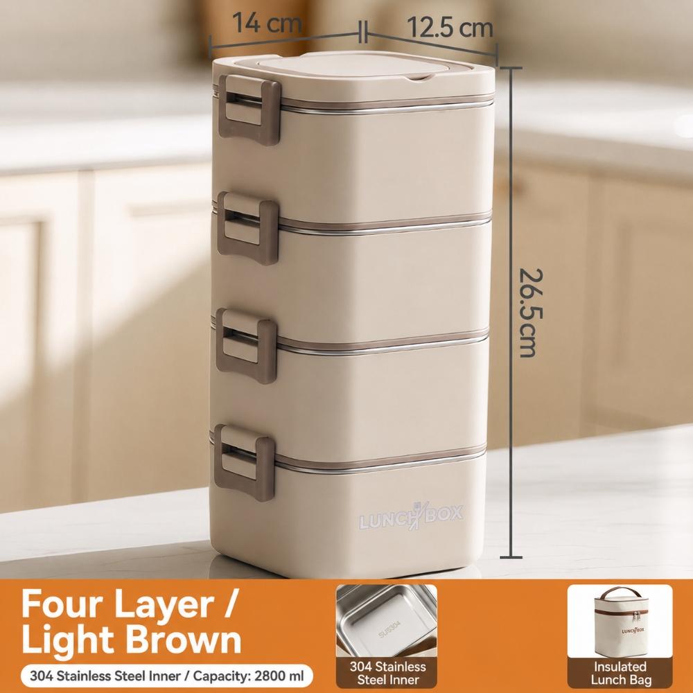 Portable Stackable Lunch Box With 304 Stainless Steel Inner Containers, Side Buckles And Carry Handle For School Office Travel Meals