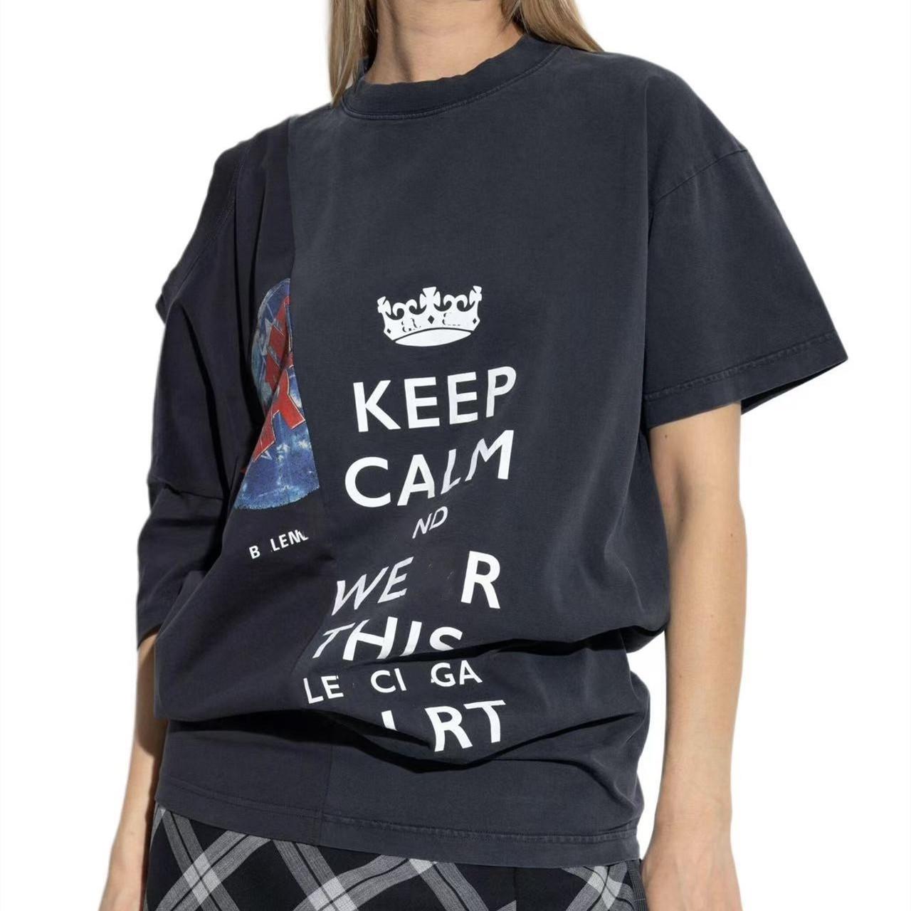 

2025 Summer Paris B Brand Off-Shoulder Logo Print Patchwork Tee, Unisex Extra Small синій/чорний