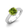 7mm Cushion Shape Peridot 925 Sterling Silver Solitaire Women Engagement Ring