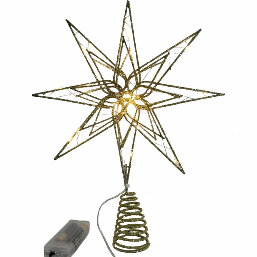 20-лампочная рождественская звезда, верхушка для елки, многолучевая, предварительно освещенная, с блестками, снежинка, верхушка для елки, светящаяся, рождественская верхушка для украшения дома