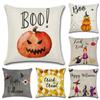 Festively Colorful Halloween Themed Cushion Cover In Soft Linen For Cozy Home Decor