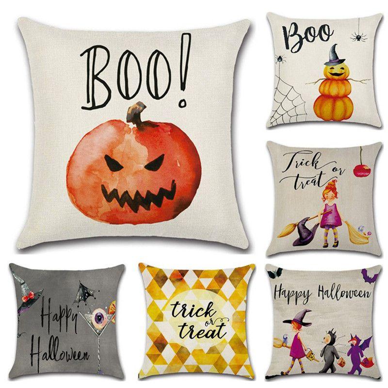 Festively Colorful Halloween Themed Cushion Cover In Soft Linen For Cozy Home Decor