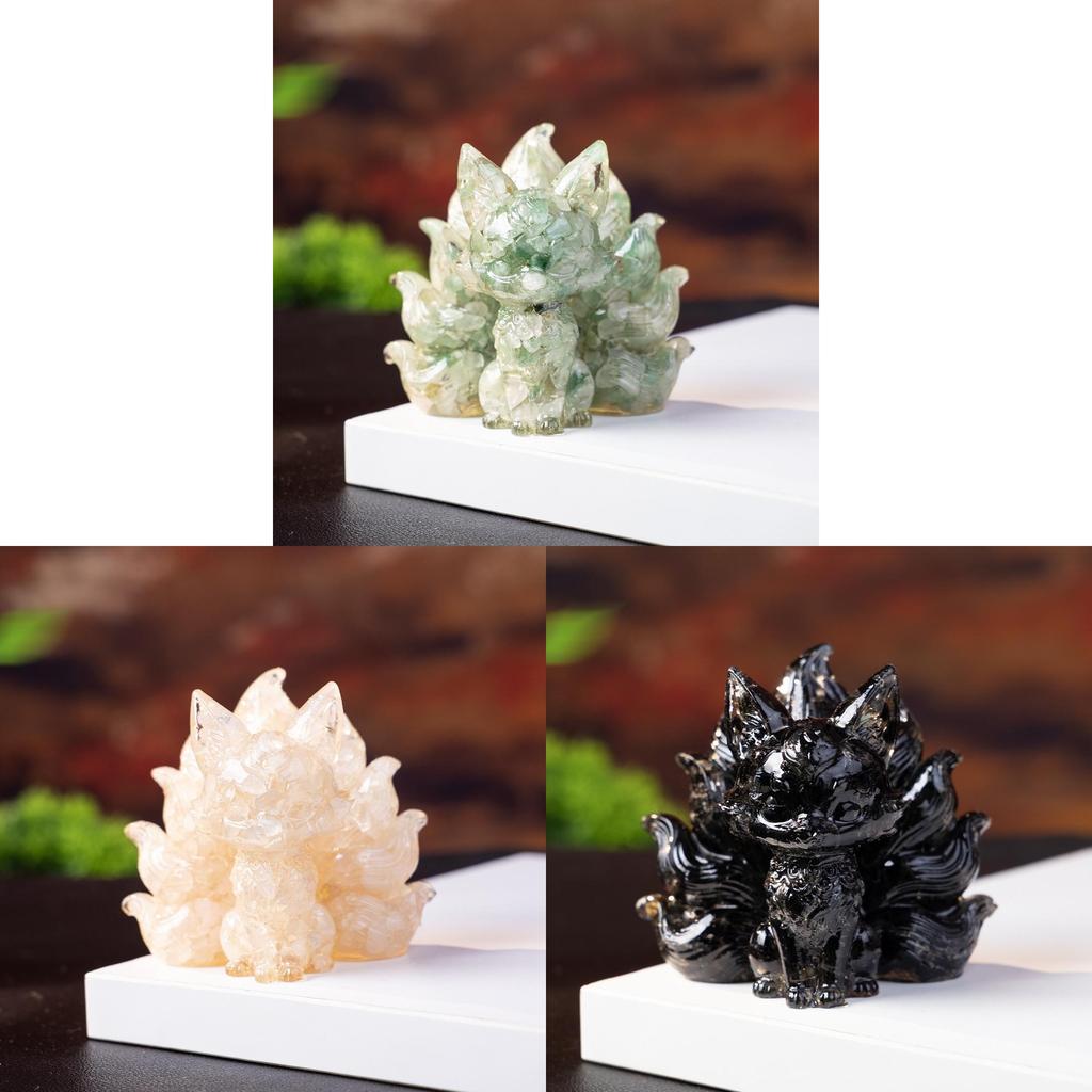 Feng Jiuwei Fox Resin Art Animal Figurine With Crystal Accent For Living Room