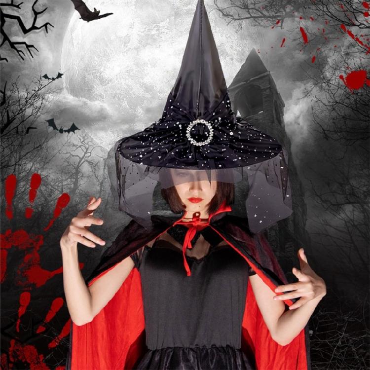 Durable Polyester Witch Hat For Halloween Celebrations Adjustable Comfortable Fit Lightweight Costume Accessory Kids Adults