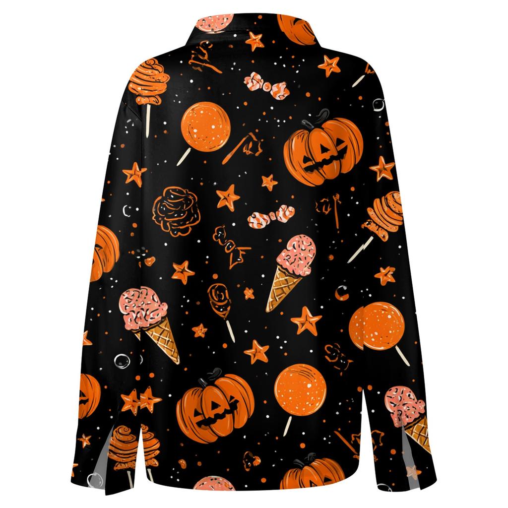 Women's Halloween Printed Casual Half-Open Collar Long Sleeve Shirt
